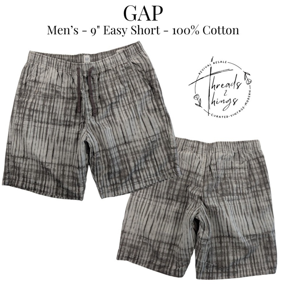 Gap Shorts Mens Large Grey White Tie Dye Stripe 9" Easy Short Cotton Elastic y2k